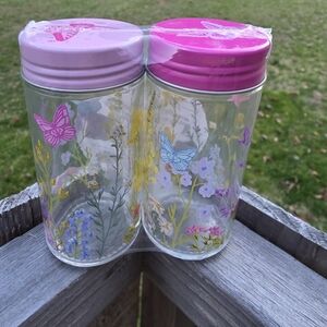 Floral Butterfly Glass Jars with Pink Lid Dolly Parton Small Storage Jars Spice